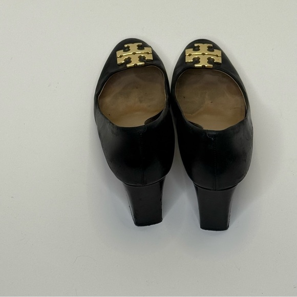 Tory Burch Black and Gold 3 Inch Block Heel with T Signature Logo - Picture 5 of 11
